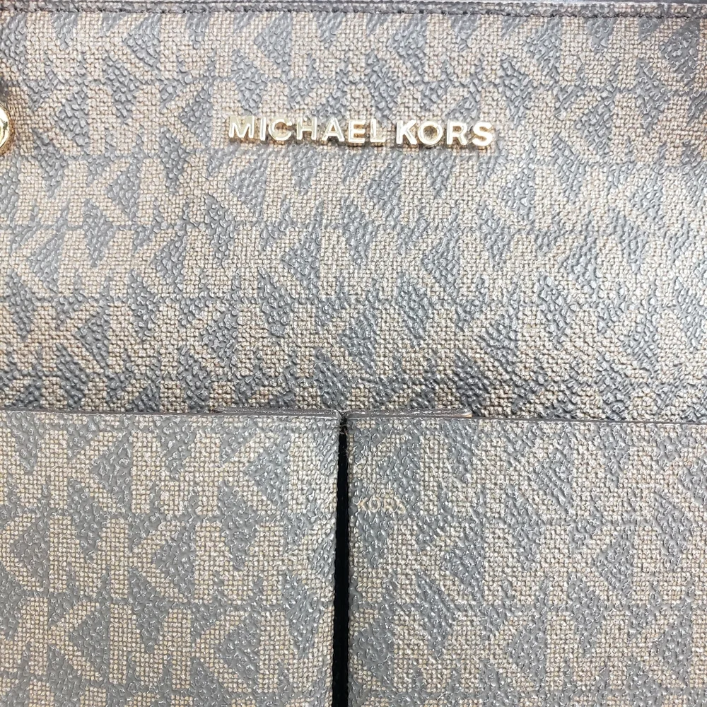 Michael Kors Brown Monogram Logo Tote Shoulder Satchel Classic Bedford 14x10